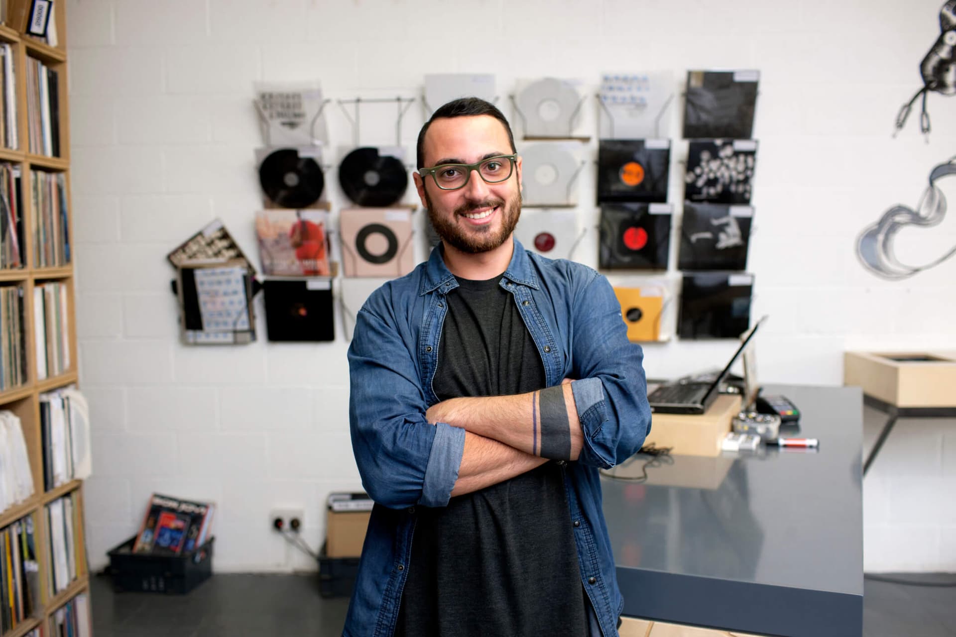 Man standing in record store