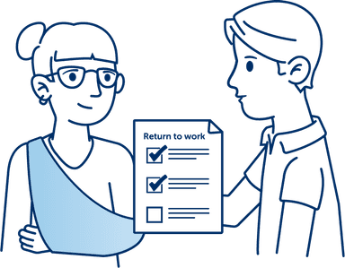 Benefit icon of two people discussing a return to work plan