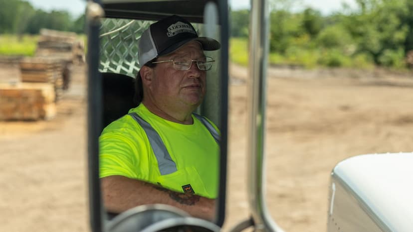 Ocie pictured in the rear view of his truck