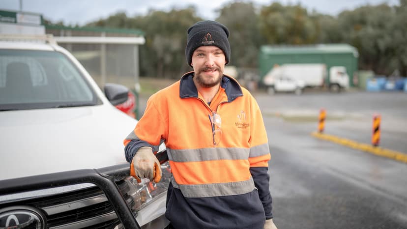 IEA participant Angus smiles at his worksite
