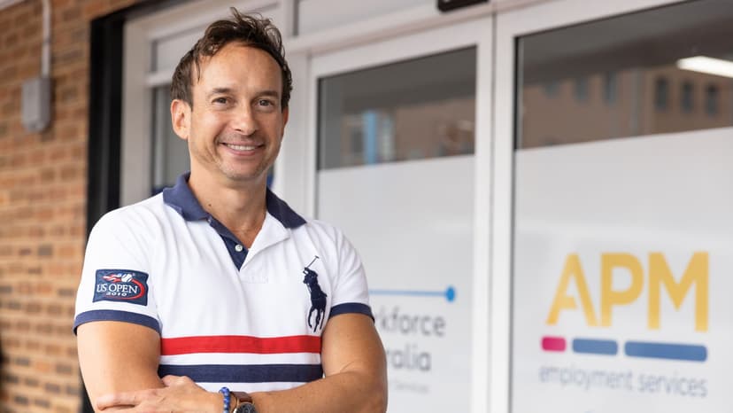 Douglas stands outside an APM Employment Services office