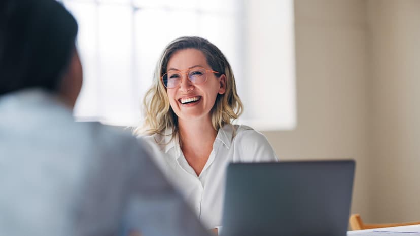 A woman having a meeting with a client