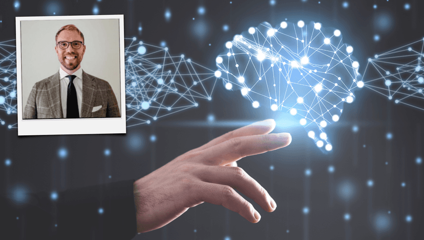 Ben Humphreys profile photo on image of a hand touching light in the shape of a brain